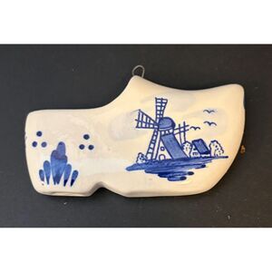 Vintage Blue White Delft Hand Painted Ornament Dutch Shoe Clog